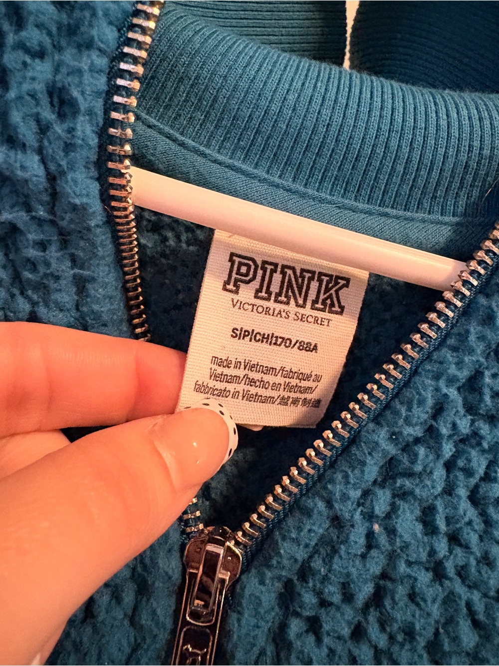 PINK Victoria's Secret Teal Textured Zip Hoodie
